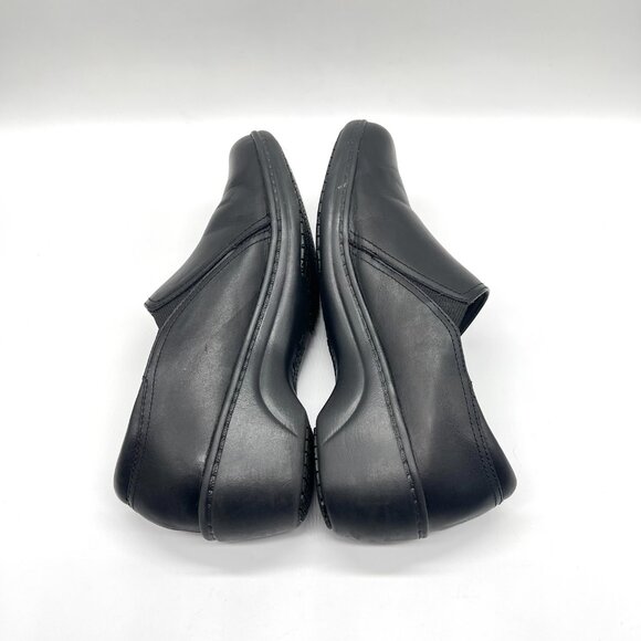 6.5W 6.5 WIDE WIDTH Clarks Black Leather Slip On Work Clogs Shoes - Picture 8 of 14